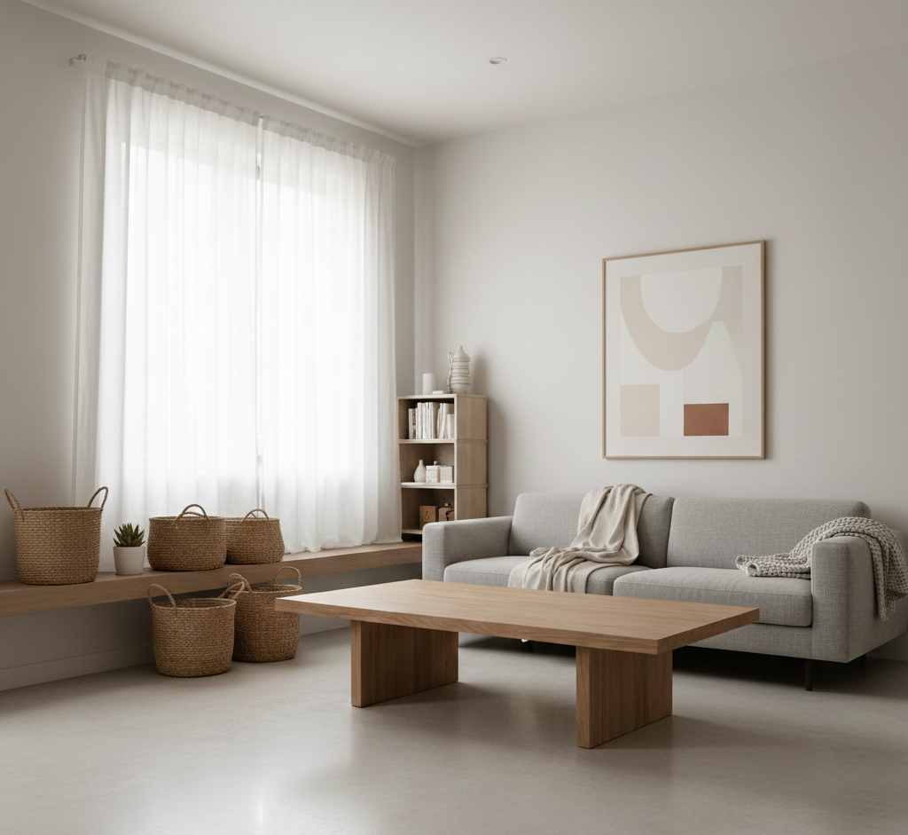 Peaceful organized room showcasing calm minimalism